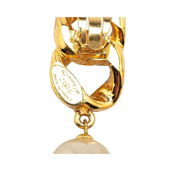 Pre Loved Chanel Chain Pearl Drop Earrings Women Gold - Picture 3 of 3